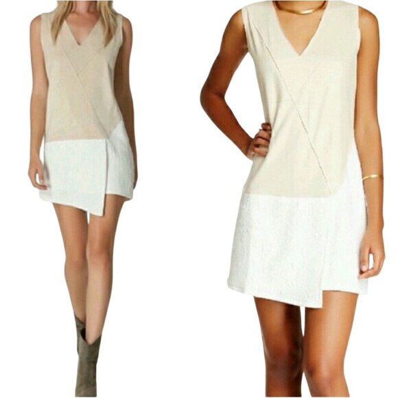 Anthropologie Liberty Garden V-Neck Shift Suede Dress M Neutral Quiet Luxury - Picture 1 of 12